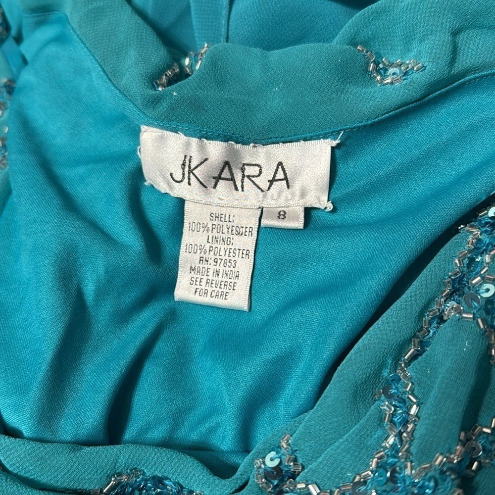 NWT J Kara Women's C-Neck with 3/4 Sleeve Beaded Long Dress Aqua Color Sz 8 - Picture 3 of 9